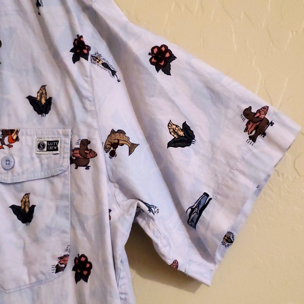 Sold-Salty Crew Bonzarelly Blue Woven Button Shirt Sz Small Sea Print Host Pick - Picture 6 of 7